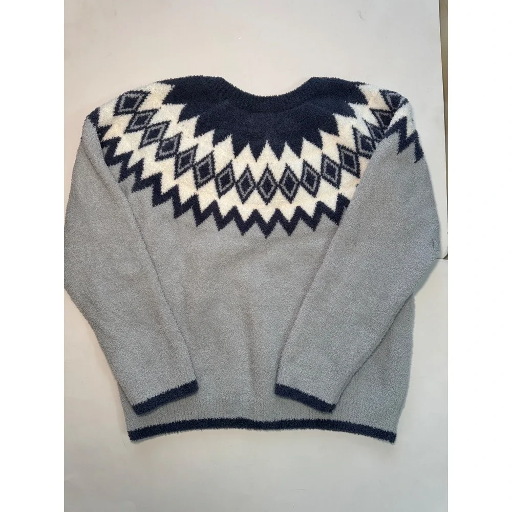 Barefoot Dreams CozyChic XL Fair Isle Knit Pullover Sweater Cozy Soft - Picture 5 of 8